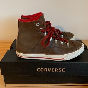 Converse | Chuck Taylor High Tops | Brown Leather and Red | Size 4 Men 6 Women